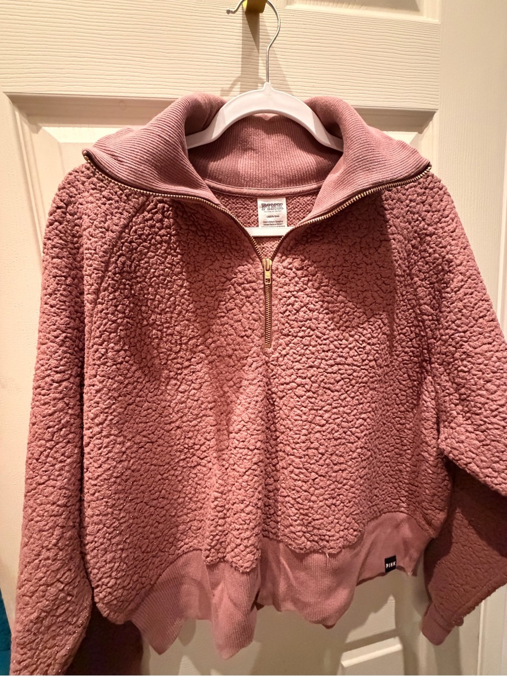 PINK Victoria's Secret Dusty Rose Teddy Quarter-Zip Pullover